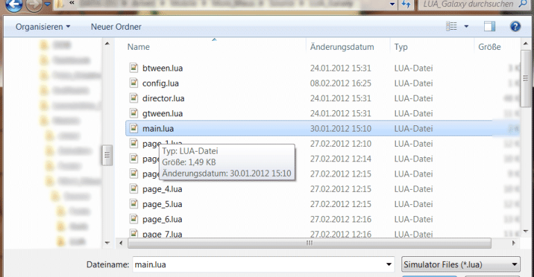 Lua Projektfiles und Buchseiten