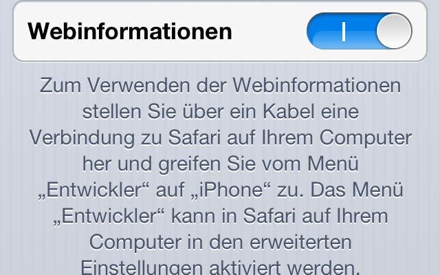 Aktivieren der Webinformationen im Mobile Safari