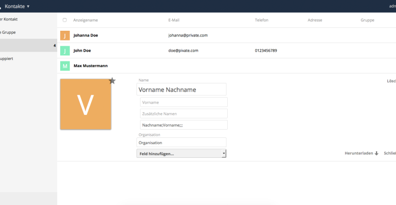 ownCloud Kontakte