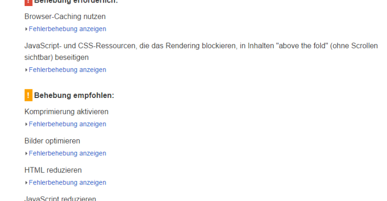 PageSpeed Insights - ohne Optimierung, - mobil