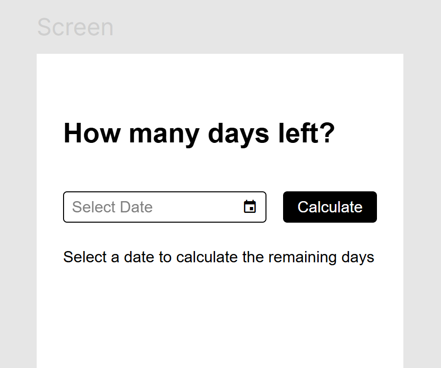 Screenshot des Beispielscreens mit Überschrift, Datumseingabe, Button und Text